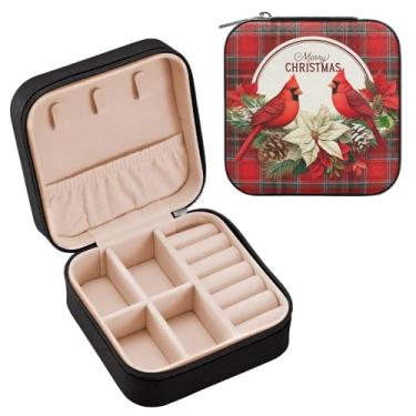 Imagem de Wassud Estojo de joias de viagem Red Birds para mulheres, meninas, senhoras, noiva, mini organizador de joias de couro PU, caixa quadrada de armazenamento de joias para brincos, anéis, colar e