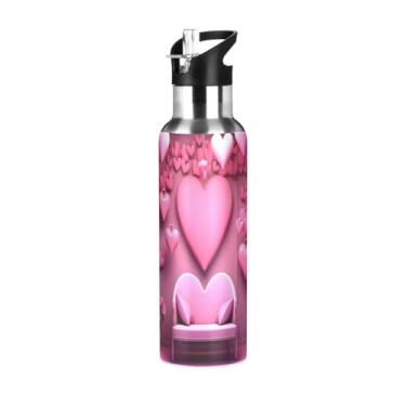 Imagem de Wassud Garrafa de água romântica coração cadeira de aço inoxidável esportiva garrafa de água com canudo garrafas de água copo portátil de viagem 623 g