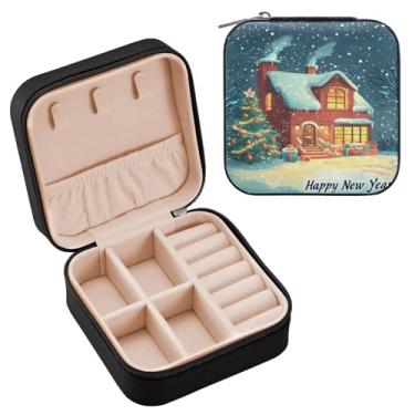 Imagem de Wassud Caixa de joias para viagem em casa e árvore de Natal para mulheres, meninas, senhoras, noiva, mini organizador de joias, de couro PU, caixa quadrada de armazenamento de joias para brincos
