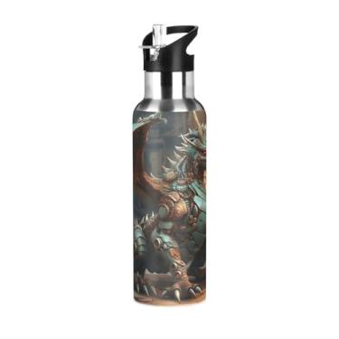 Imagem de Wassud Garrafa de água Fiery Dragon de aço inoxidável esportiva com canudo garrafas de água isoladas copo portátil de viagem 947 ml