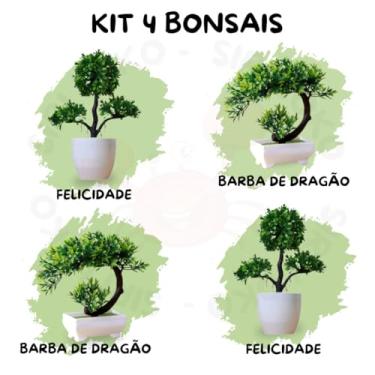 Imagem de Genérico, Kit 4 Árvores Bonsais Artificiais – Bonsais Felicidade e Barba de Dragão Estilo Oriental Natural