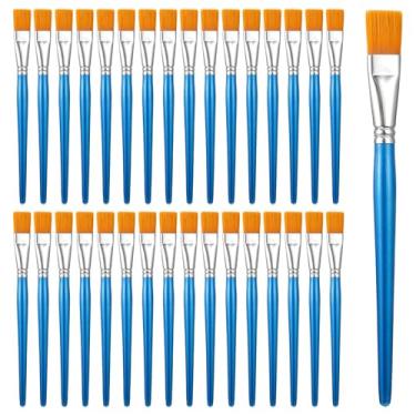 Imagem de 32 pincéis planos de 0,9 cm para pintura acrílica, aquarela, pincel de pintura acrílica, grande, pincel de pintura artística com alças de madeira para acrílico, aquarela, óleo, artesanato, arte