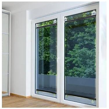 Imagem de uhyOHF Persianas de rolo espelhadas unidirecionais com bloqueio solar, persianas transparentes para uso interno diurno com ventosas, cortinas de janela de controle de calor, pacote com 2 (azul - 17 x