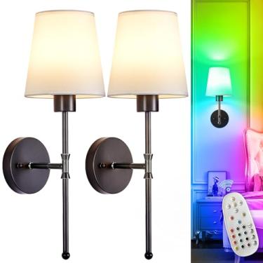 Imagem de Depuley Arandela de parede operada por bateria: Conjunto de 2 luzes de parede sem fio de 40 cm com controle remoto para quarto - Lâmpada de parede preta recarregável de 15 cores para decoração de