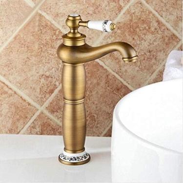 Imagem de YYBOES Torneiras de cozinha Torneira de cozinha Torneiras de lavatório Torneiras Misturadoras Acabamento em Latão Antigo Torneira de Pia de Porcelana Montada em Deck Quente e Frio