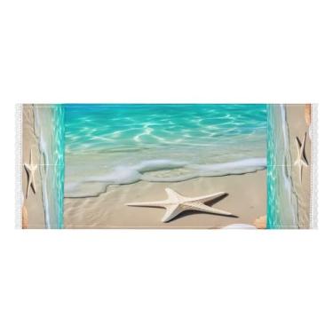 Imagem de Wassud Água turquesa com capas de máquina de lavar e secadora de estrela-do-mar, protetor de lavadora com sacos de armazenamento, capa de geladeira à prova de poeira com bolsos para lavanderia