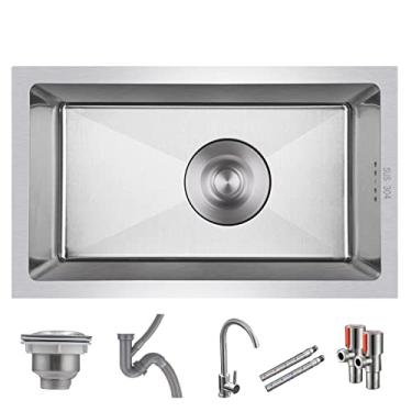 Imagem de PVXMQFFA Pia de bar de cozinha de aço inoxidável pia única mini pia artesanal com acessórios para cozinha, bar, mesa de jantar, apartamento (cor: B, tamanho: 23 * 34 * 18 cm)