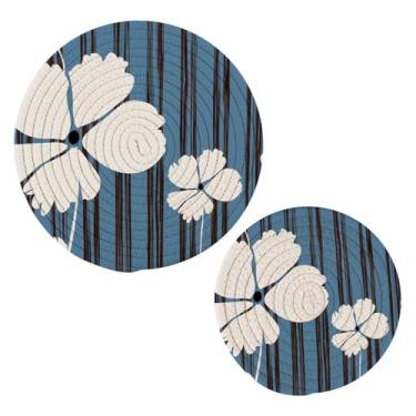 Imagem de Wassud Trivet de formas florais brancas para pratos quentes suportes de panela redondos de algodão almofadas quentes elegantes porta-copos decoração de cozinha e acessórios, 2 peças