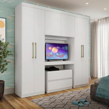 Imagem de Guarda Roupa Infantil 6 Portas Branco C/ Painel De Tv - CARRARO MÓVEIS