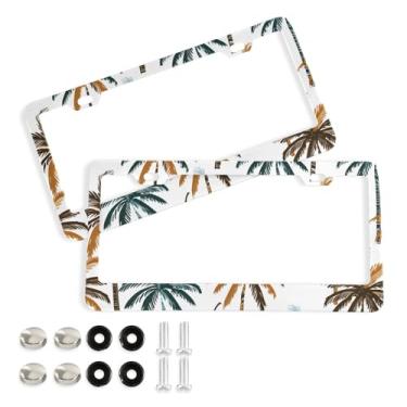 Imagem de CEBUGI Pacote com 2 molduras de placa de carro de alumínio capas de moldura de placa de carro com 2 furos acessórios automotivos de palmeira para placas dianteiras e traseiras orifício elíptico