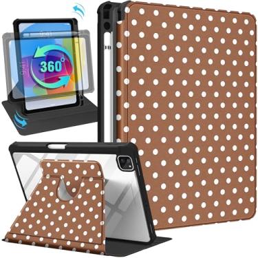 Imagem de Uppuppy Capa para iPad Pro de 12,9 polegadas para iPad Air de 13 polegadas – Suporte giratório 360 com suporte para lápis para mulheres e meninas, bolinhas marrons para Air M3 2025/M2 2024, Pro 1ª/2ª