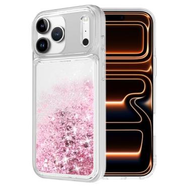 Imagem de WORLDMOM Capa para iPhone 17 Pro Max, capa protetora de TPU (poliuretano termoplástico) brilhante com glitter colorido brilhante brilhante brilhante 6,9 polegadas, ouro rosa