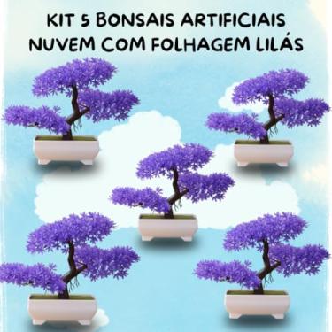 Imagem de Genérico, Kit 5 Bonsais Artificial Nuvem Lilás em Vaso Branco – Realismo e Equilíbrio Beleza Sem Manutenção