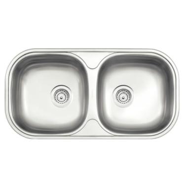 Imagem de Cuba de embutir/sobrepor Tramontina Isis 2C 34 BS em Aço Inox Escovado 78x40 cm