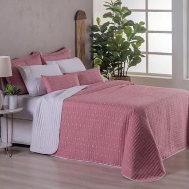 Imagem de Hipercal Jogo de Cama Premium, 7 Peças, Azul Marinho com Listras e Bolinhas, 400 Fios, Tamanho Casal Urban (Rosê, Queen)