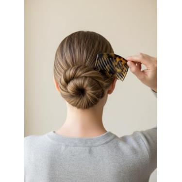 Imagem de Pente feminino de 23 dentes invertido sem costura pente de cabelo franja pente de cabelo amarelo ponta leopardo