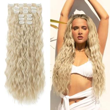 Imagem de Peruca de cabelo com clipe, 61 cm, 6 peças, extensões de cabelo sintéticas longas com clipe para mulheres (loiro legal
