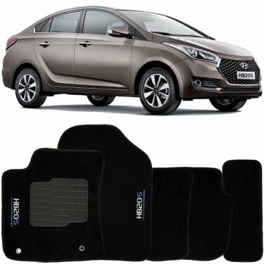 Imagem de Tapete Carpete Hb20S 2014 à 2019 Preto Logo Bordado Jogo 5 Peças Personalizado Automotivo