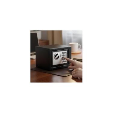 Imagem de Cofre Digital Eletrônico com Teclado e Chave, Aço Laminado, Preto, 17x23x17cm, Senha Programável, 4 Pilhas AA