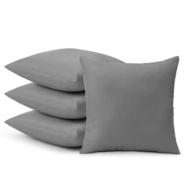 Imagem de Kit 4 Almofadas Cheias de Cores Sólidas 45x45cm – Macias e Duráveis, Ideal para Sala, Sofá e Quarto, Decoração Interior Versátil com Capas Resistentes (CINZA LISO)