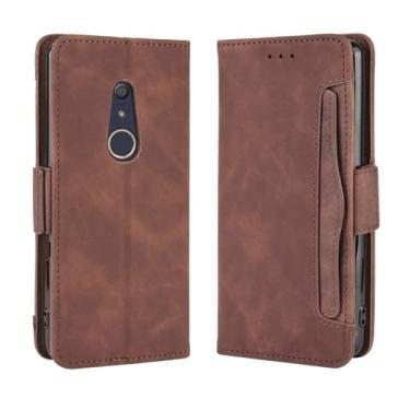 Imagem de Capa para Fujitsu Arrows Be4,Retro magnético Flip Case,Design de carteira de couro PU com slots de cartão removíveis -Brown