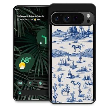 Imagem de FKBRCL4U Capa para Google Pixel 9 Pro XL, design gráfico para menina menino silicone macio acrílico proteção contra choque projetada para Google Pixel 9 Pro XL Western Cowboy cavalo vaca deserto