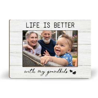 Imagem de iEFEY Porta-retratos para avós, netos, 21 x 14 cm, para melhores avós, presentes de netos, aniversário de mães, porta-retratos de madeira, serve para 10 x 15 cm para decoração de mesa e mesa