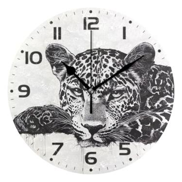 Imagem de Qilmy Relógio de parede pequeno moderno leopardo 25 cm, operado por bateria, silencioso sem tique-taque, relógio analógico decorativo para escritório em casa, escola, quarto, banheiro e cozinha, fácil