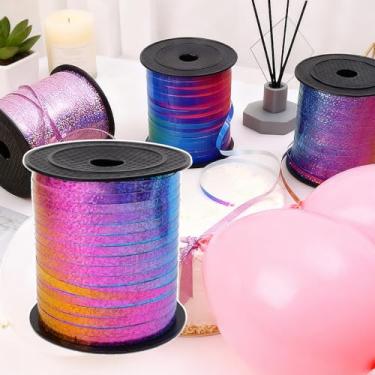 Imagem de 200 m/rolo de fita ondulada frisado, cordão de balão metálico brilhante para embrulho de presente para festa de aniversário, festival, arte, artesanato, decoração, florista, flores (colorido a laser)