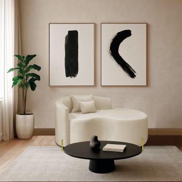 Imagem de Divã Recamier Curvo Sala De Estar Recepção Inglaterra 150cm Pés Metal Dourado Lado Direito Linho Cor Bege