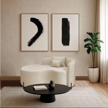 Imagem de Divã Recamier Curvo Sala De Estar Recepção Inglaterra 150cm Pés Metal Preto Lado Esquerdo Linho Cor Bege