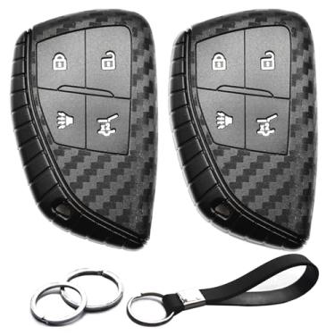 Imagem de INFIPAR 2 peças compatíveis com Chevy Chevrolet chaveiro capa chaveiro adequado para Chevrolet Chevy Suburban Tahoe Buick Envision acessórios protetor de concha suporte de fibra de carbono preto