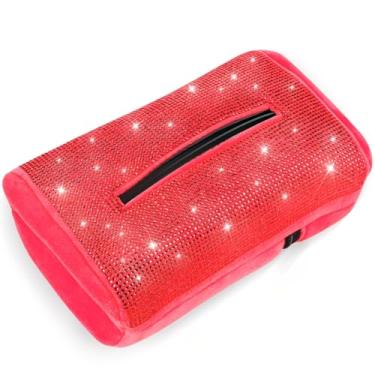Imagem de Porta-lenços para carro com diamantes brilhantes, capa de caixa de lenços de tamanho pequeno para armazenamento no carro serve para 100-150 lenços de tamanho normal, adequado para lenços de 20 x 11,4