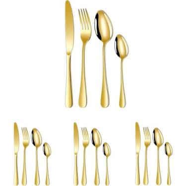 Imagem de Conjunto de Talheres Dourados 16 Peças - Kit Completo para 4 Pessoas em Aço Inoxidável com Acabamento Uniforme