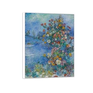 Imagem de BMZFYBS David Burliuk Famosas impressões em tela de arte de parede prontas para pendurar Flores na neve. Pintura com moldura branca para decoração de sala de estar 50 x 65 cm 20 x 26 pol