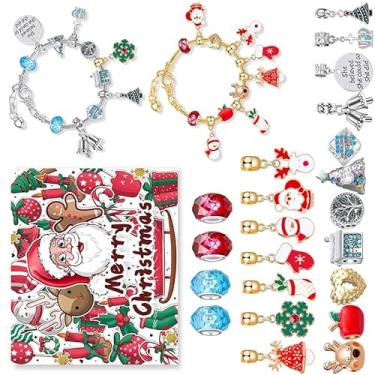 Imagem de ZJchao Kit de Fabricação de Pulseira de Natal, Contas de Artesanato DIY Com Pingente de maçã de Floco de Neve de árvore de Natal de Liga, para Meninas, Crianças, Caixa de Presente, (Tipo 1)