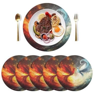 Imagem de Conjunto de 6 tapetes de mesa de cozinha Phoenix Dragon Fire Blue de PVC de 38 cm para mesas redondas laváveis para festa de Natal