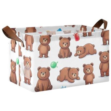 Imagem de Cestas decorativas grandes para decoração de casa com alças, 43 x 29 x 25 cm, caixas organizadoras de prateleiras, lindos desenhos animados, ursos marrons, 2 unidades