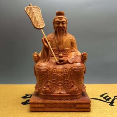 Imagem de FENNYYAR Estátua Taoísta Dao De Tian ZUN de madeira de cipreste esculpida, 10,3 cm, 10,2 cm, estatueta de altar para casa