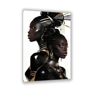 Imagem de SDYJ6GSW Arte de parede de mulher negra impressões em tela abstratas afro-americanas douradas e pretas para decoração de pintura feminina para quarto, sala de estar, escritório, moldura de 60 x 40 cm