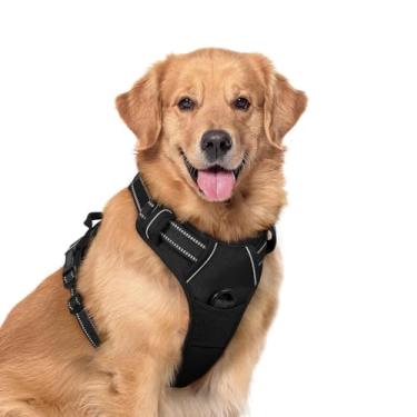 Imagem de Peitoral preto para cães, macio, acolchoado, ajustável, refletivo, com duas presilhas para cães grandes, tamanho M