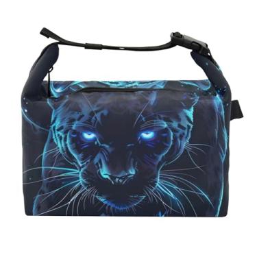 Imagem de TSENQUE Leopardo Pantera Preta Lancheira para Mulheres Lancheira Portátil Lancheira para Trabalho Linda Rosa Bolsa Térmica para Adultos