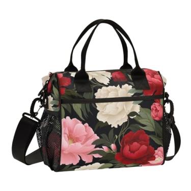 Imagem de GAIGEO Lancheira colorida floral com flores de peônia isolada para adultos, lancheira para bebida, lancheira isolada feminina, M