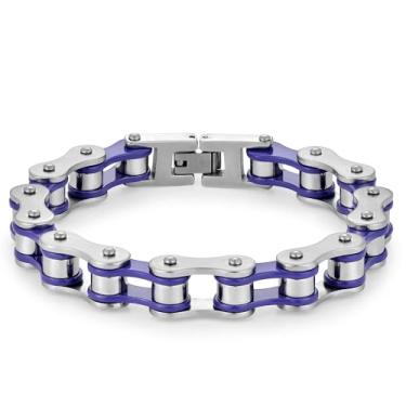 Imagem de Pulseiras masculinas de corrente de elos de bicicleta pesada para o dia dos pais, pulseira masculina de aço inoxidável para bicicleta de 20 cm, Sem Pedra Preciosa