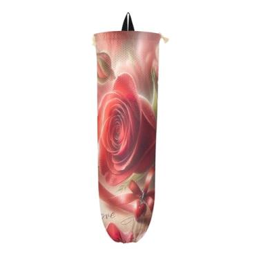 Imagem de Porta-sacos de plástico rosa para Dia dos Namorados, organizador de sacolas de cozinha, organizador de sacolas de plástico