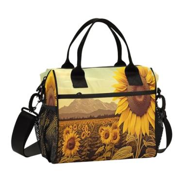 Imagem de GAIGEO Lancheira isolada sépia de girassóis com alças, lancheira com isolamento térmico, lancheira feminina isolada para trabalho, M