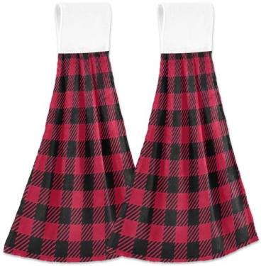 Imagem de TSENQUE Ruby Lumberjack Buffalo Plaid Toalhas de cozinha penduradas no outono toalha de forno personalizada toalha de dedo absorvente toalhas de cozinha fofas, conjunto de 2, 18,2 x 14 polegadas
