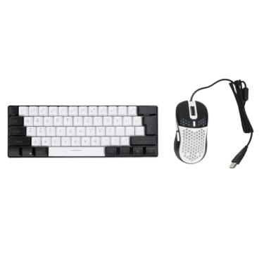 Imagem de Asixxsix Teclado Mecânico para Jogos, 61 Teclas, Retroiluminação LED RGB Multicolor, Anti-Ghosting, Teclado e Rato Ergonómico com Fio para Jogos em PC e Mac (Moldura preta central branca)