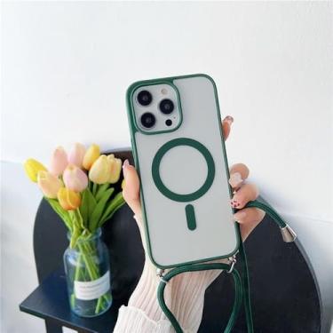 Imagem de Capa transparente com cordão transversal para iPhone 16, 15 Pro Max, 14 e 13, com cordão magnético e carregador sem fio, verde, para iPhone 15 Pro Max