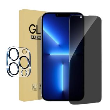 Imagem de 1+1 pacote para iPhone 13 Pro Max protetor de tela de privacidade com protetor de lente de câmera cobertura total filme de vidro temperado anti-espião dureza 9H fácil instalação sem bolhas [6,7